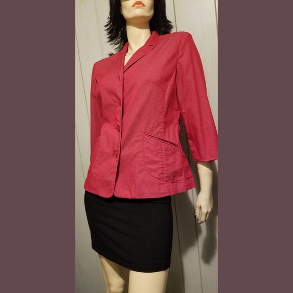💋Vintage 90s EXPRESS Stretch RED Denim Blazer Jacket - Picture 1 of 8